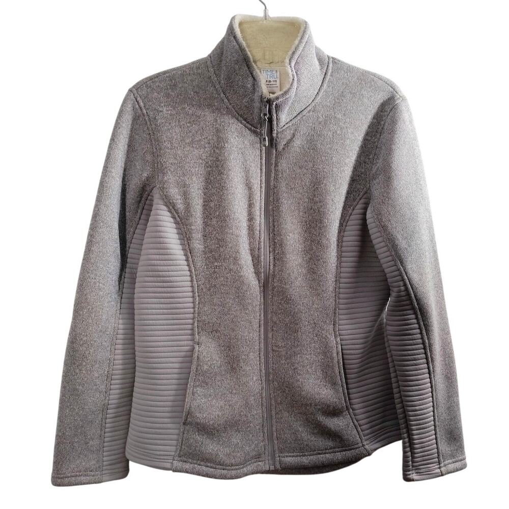 Time and Tru Knit Jacket Women's Size M Gray Knit Stretch Full Zip Pockets Lined